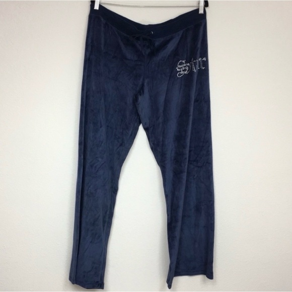 NWT New Sweet Tart Navy Wide Leg Velour Y2K Star Sequins Track Pant Size XL - Picture 1 of 13